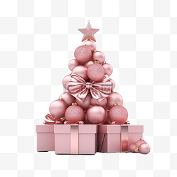 3d 渲染小礼品盒和金属粉色圣诞树