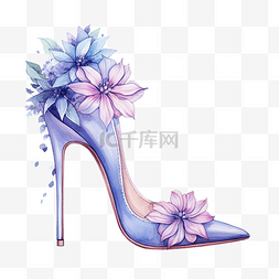 吸引蝴蝶图片_水彩高跟鞋与花朵