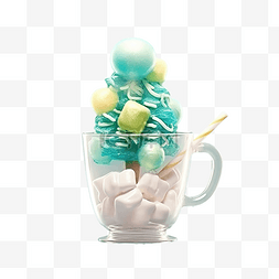 雪图片_蓝色大透明棉花糖杯，上面有绿色