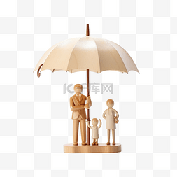 金融贷款背景图片_3d 雨伞保护模型家庭与木娃娃人物