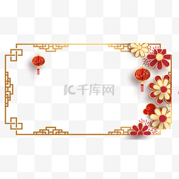 中国风小物件图片_新春边框红色灯笼金色花朵