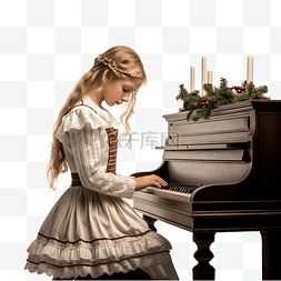 集中的女学生在旧钢琴上演奏圣诞