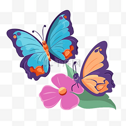 春天蝴蝶剪贴画两只蝴蝶坐在花卡
