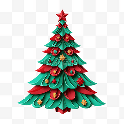 绿色和红色纸艺风格的圣诞树