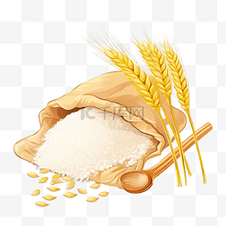 小麦穗图片_满袋面粉与麦穗插画