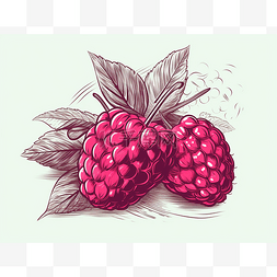 覆盆子线条图片_覆盆子插图与树叶和红色浆果