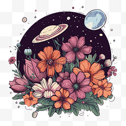 宇宙剪贴画艺术的花朵和行星插画