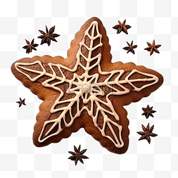 咖啡顶视图图片_圣诞饼干，巧克力星星图案，浓咖