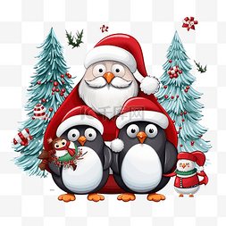 圣诞贺卡与圣诞圣诞老人企鹅和驯