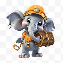 可爱的大象万圣节海盗携带宝箱