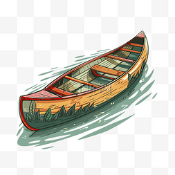 独木舟剪贴画木船在水中矢量插画