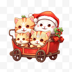 卡哇伊聖誕老人貓在聖誕節騎著雪
