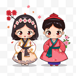 韩国剪贴画两个穿着传统服装穿着