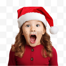惊讶图片_庆祝圣诞节的小女孩感到惊讶和震