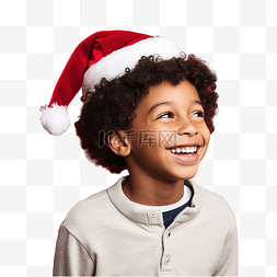 自信的男生图片_戴着圣诞帽的非洲裔美国男孩抬头