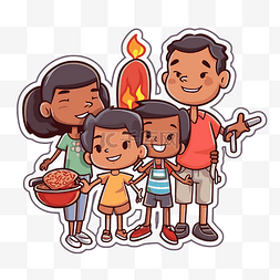 火边图片_贴纸上有一个幸福的家庭站在火边