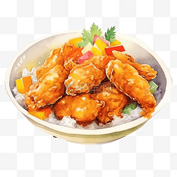 脆皮鸡图片_日本食品水彩脆皮鸡肉咖喱饭