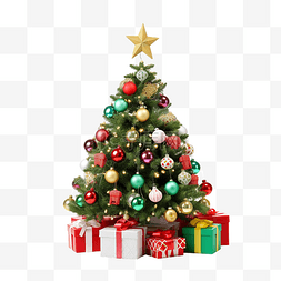 小饰品图片_带星星和各种彩色礼物的小圣诞树