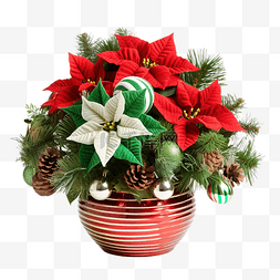 插花png图片_木桌上红色和绿色的圣诞布置