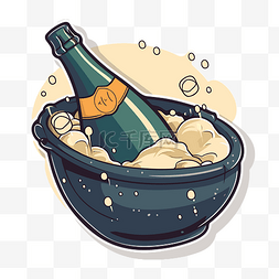瓶中画图片_金属桶中的一瓶香槟，带有气泡剪