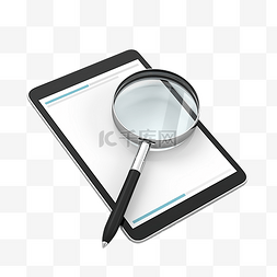 点击按钮图片_带有空白搜索栏放大镜的平板电脑