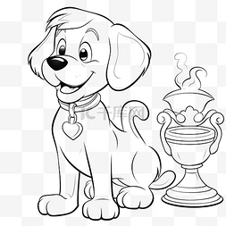 动物爪子卡通图片_卡通狗与狗展着色页的杯子