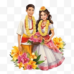 泰国情侣传统服饰飘花水灯节泰国
