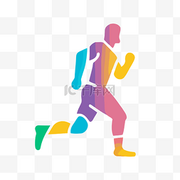 跑步彩色剪影图片_彩色图标与一个人跑步 向量