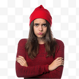 不开心的女孩图片_戴着圣诞帽的女孩对某事感到不高