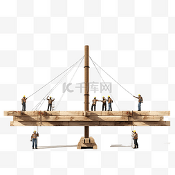 3d提高图片_建筑工人在吊臂上吊装木材