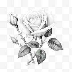 植物绘画线艺术与玫瑰花