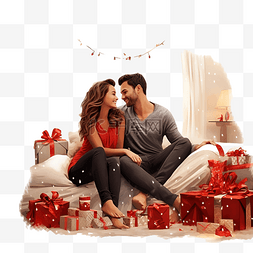年轻的夫妇图片_幸福的夫妇坐在圣诞装饰的客厅的