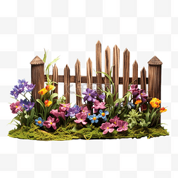 有花和草的木栅栏