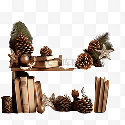 教室图片_旧木架上有书籍和圣诞树，上面有