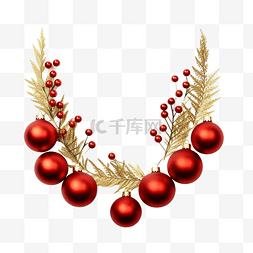圣诞红色饰品，配有金色珠子和冷
