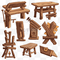 字体图片_木制品剪贴画卡通木制工具和设备