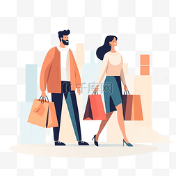 顾客告知图片_顾客和购物袋的简约风格插图