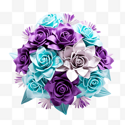 蓝色花和花瓶图片_紫色和绿松石色的花束