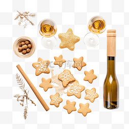 雪花图片_圣诞平铺生姜饼干和模具在木板上