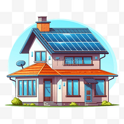 可持续的图片_带太阳能电池的房子覆盖屋顶插画