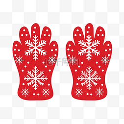 红色手套，雪花图案象征冬季圣诞