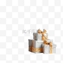 圣诞树下美丽的银金礼盒