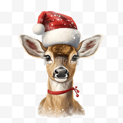 戴着圣诞老人帽子的滑稽鹿冬季圣