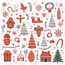 圣诞系列贺卡图片_具有传统圣诞符号和装饰元素的圣