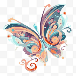 仙女翅膀剪贴画彩色艺术蝴蝶在白