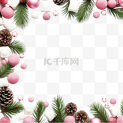 木框板图片_圣诞边界与枞树和棉花糖的分支