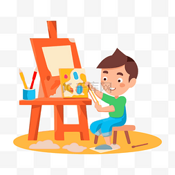 字体图片_工作剪贴画男孩用绘画工具在画架