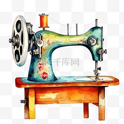 缝纫机缝纫机装饰图片_水彩缝纫机