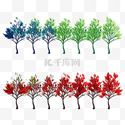 蓝绿红图片_装饰性红蓝绿树线套装插图，色彩