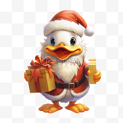 鸭舌帽老人图片_可爱的鸭子送圣诞礼物卡通动物穿